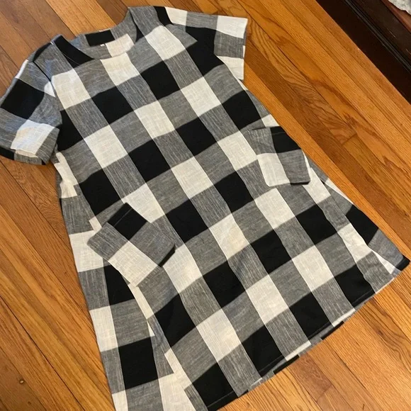FTCayanz Women's Tunic Dress SZ XL Short Sleeve Buffalo Check 45 Cotton 55 LINEN - Picture 2 of 5
